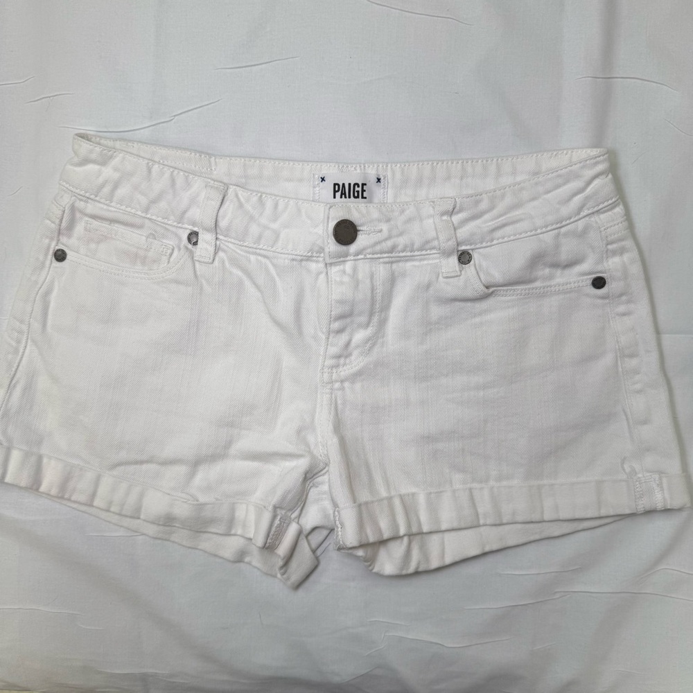 PAIGE White Denim Shorts‎ Mid Rise Cuffed Stretch Size 30